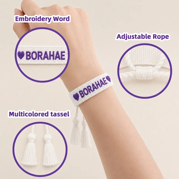 Custom Adjustable Bracelet with Embroidered Text Slogans for Concerts, Inspired By BTS x ARMY
