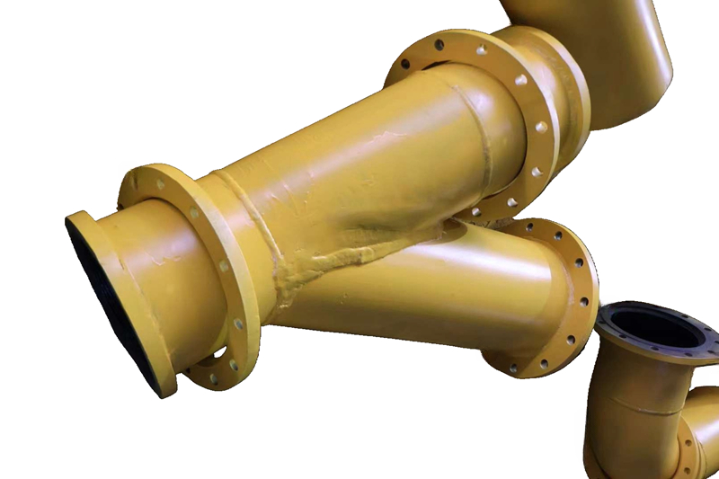  Wear-resistant steel pipes and elbows is lined insid