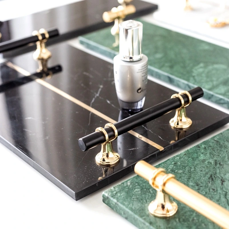 バスルームバニティトレイ-ハンドル付き天然大理石トレイ 