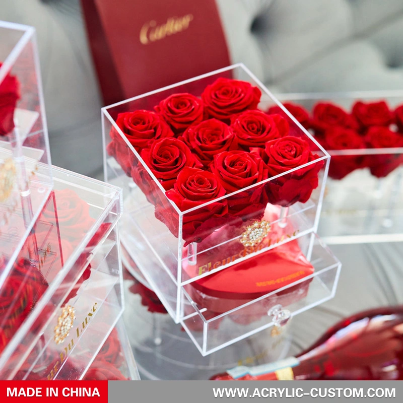 Коробка для роз с 9 отверстиями - акриловая коробка для роз с выдвижным ящиком