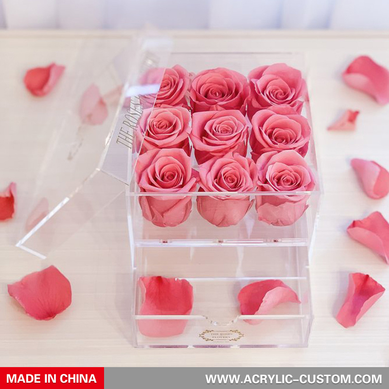Acrylic Rose Flower Boxes with Drawer