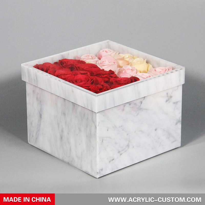Clear Rose Flower Box, Acrylic Wedding Gift Flower Box with Drawer