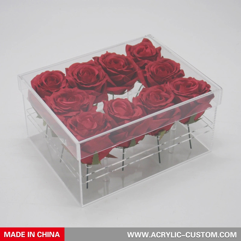 蓋付きの10穴アクリルフラワーボックスをクリア-アクリル-custom.com 