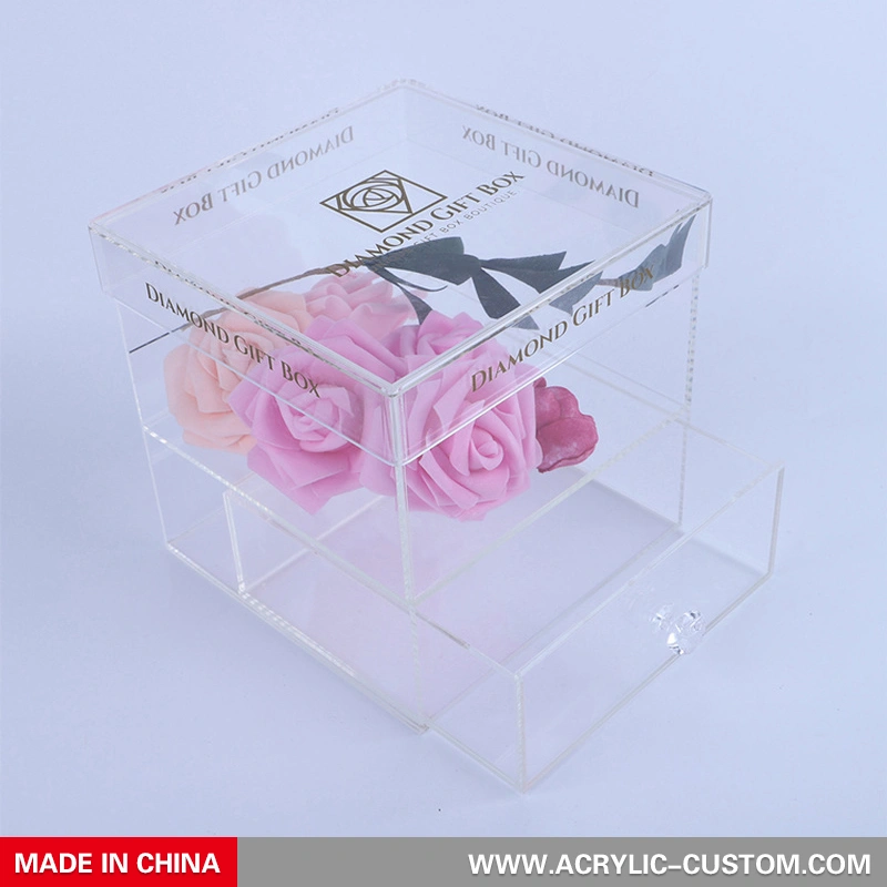 クリアギフトボックスロゴ付きの豪華なバラの箱-アクリル-custom.com 
