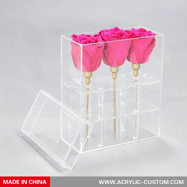 Caja de regalo de rosas transparente con 3 agujeros cajas de acrílico personalizadas - Acrylic-custom.com