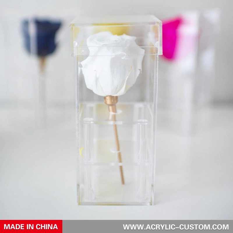 высокая прозрачная акриловая подарочная коробка с одной розой | производитель акрила на заказ