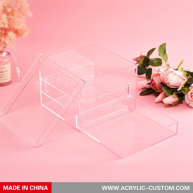 化粧引き出し付きの豪華な正方形のアクリルバラの花ボックス| アクリルカスタムメーカー