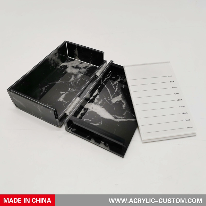 ヒンジ付きブラックアクリル大理石まつげケース| アクリルカスタムメーカー