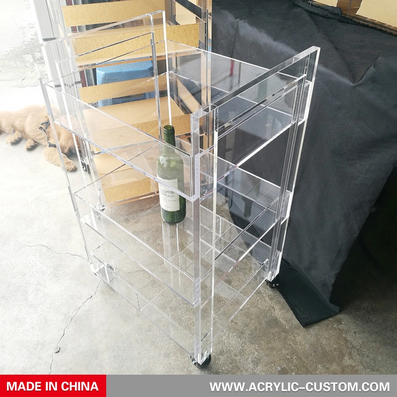 車輪付き3層アクリルトロリーバートロリー| アクリルカスタムメーカー