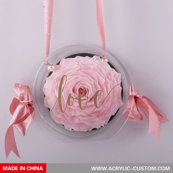 caja de flores redonda de acrílico transparente rosa - Acrylic-custom.com