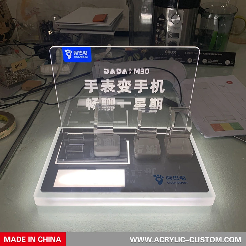 光のアクリル電子時計ディスプレイスタンド-卸売アクリルディスプレイ 