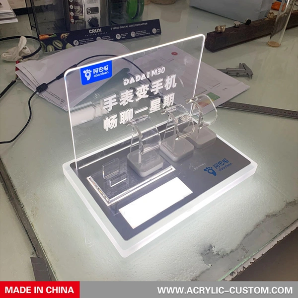 光のアクリル電子時計ディスプレイスタンド-卸売アクリルディスプレイ 