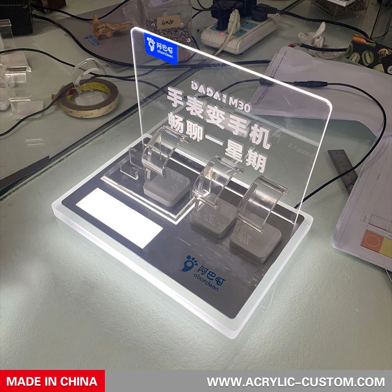 光のアクリル電子時計ディスプレイスタンド-卸売アクリルディスプレイ 