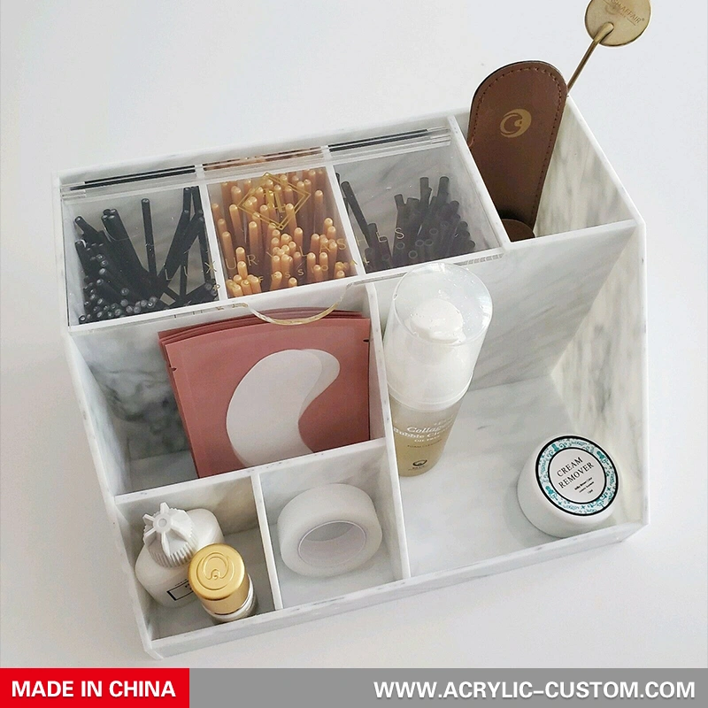 白い大理石のアクリルまつげオーガナイザー、カウンタートップメイクアップオーガナイザー 