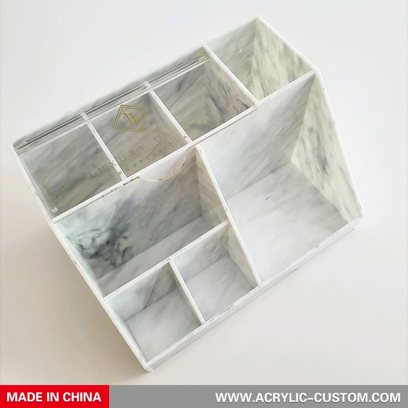 白い大理石のアクリルまつげオーガナイザー、カウンタートップメイクアップオーガナイザー 
