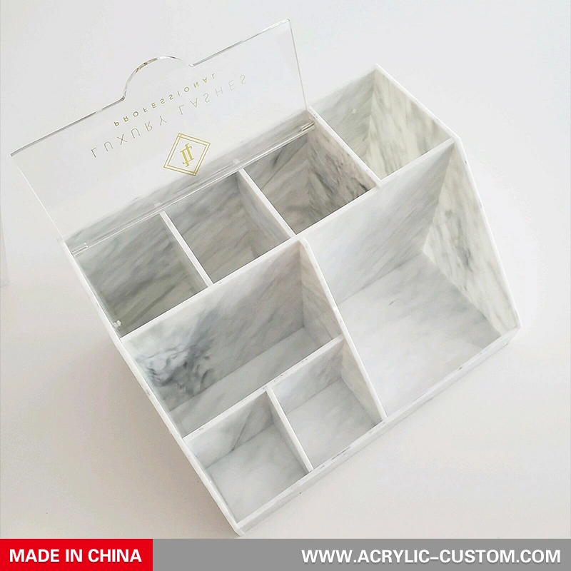 白い大理石のアクリルまつげオーガナイザー、カウンタートップメイクアップオーガナイザー 