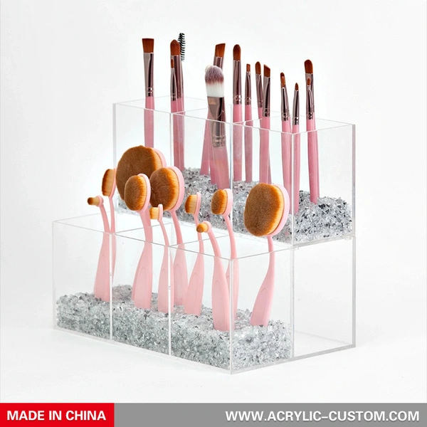 透明アクリル化粧オーガナイザー、カウンタートップ化粧ブラシ収納