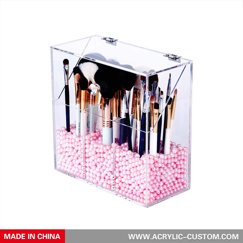 3つのブラシホルダー付きの透明なアクリルメイクアップオーガナイザー、アクリルオーガナイザー 
