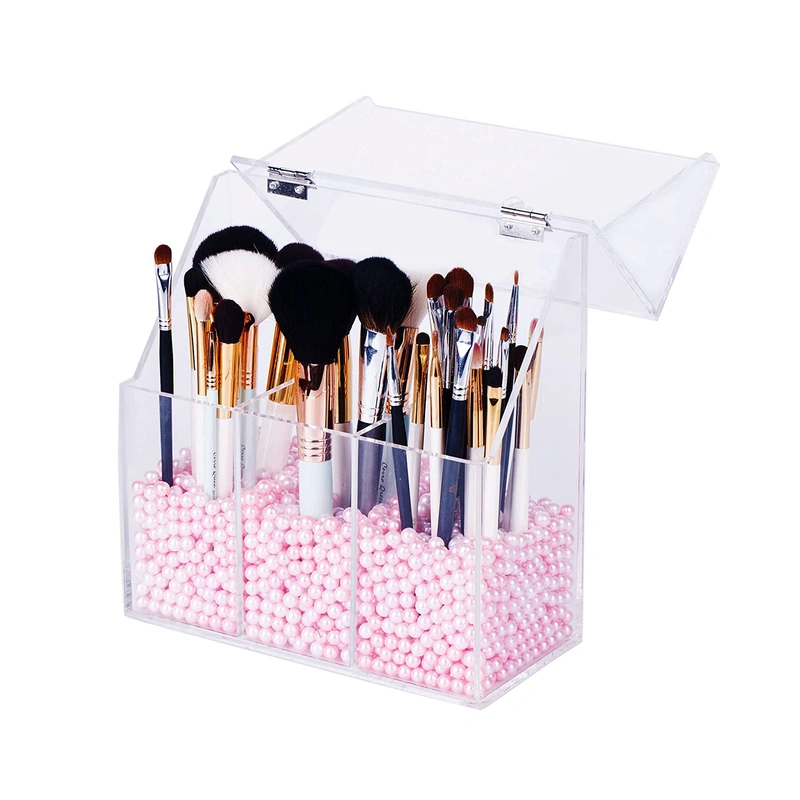 3つのブラシホルダー付きの透明なアクリルメイクアップオーガナイザー、アクリルオーガナイザー 