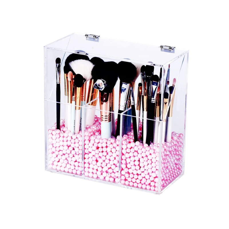3つのブラシホルダー付きの透明なアクリルメイクアップオーガナイザー、アクリルオーガナイザー 