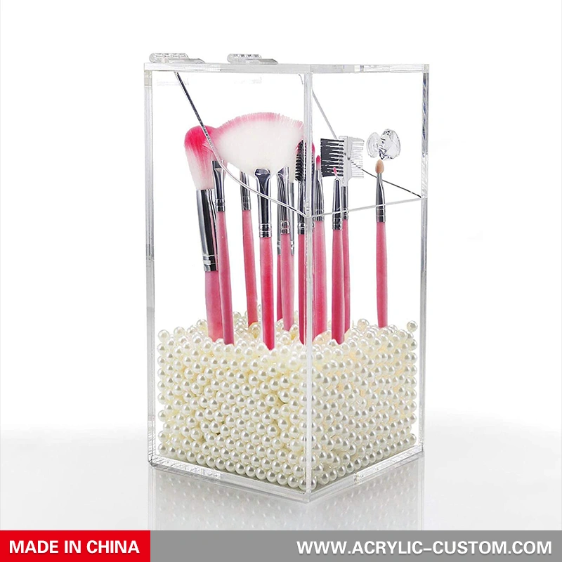 حامل فرش مكياج من الأكريليك بالجملة مع غطاء 