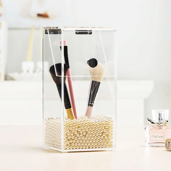 卸売アクリル化粧ブラシホルダーカバー付き化粧オーガナイザー