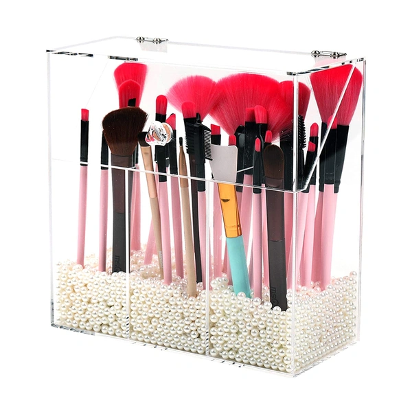 安いアクリル化粧ブラシホルダー、カバー付きクリア化粧オーガナイザー