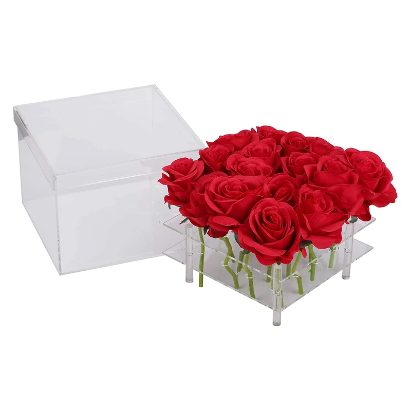 Оптовая прозрачная акриловая коробка для цветов роз с 16 отверстиями и съемными 2 ярусами