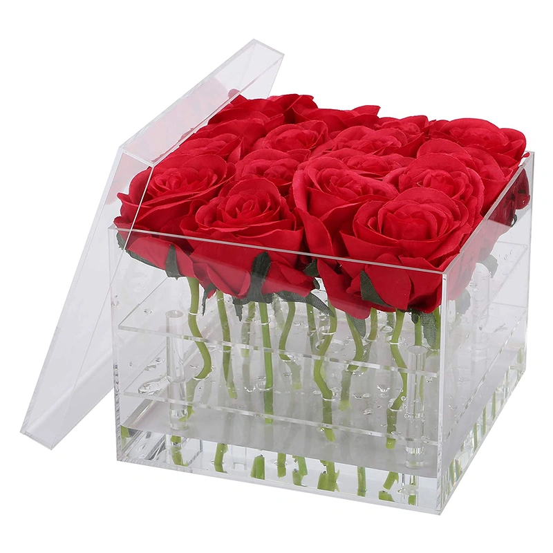 Оптовая прозрачная акриловая коробка для цветов роз с 16 отверстиями и съемными 2 ярусами