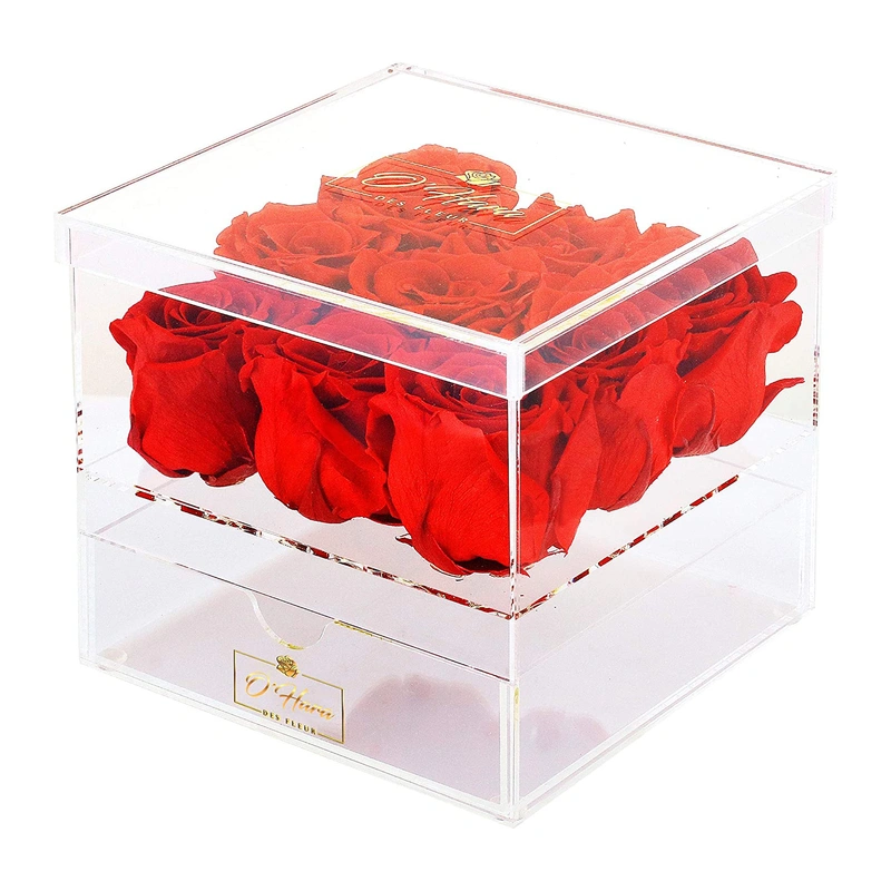 Оптовая акриловая цветочная коробка, прозрачная коробка для цветов розы с ящиком для макияжа