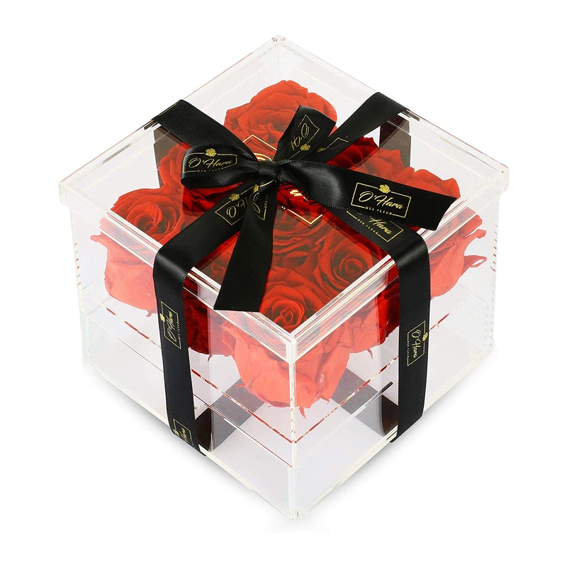 Оптовая акриловая цветочная коробка, прозрачная коробка для цветов розы с ящиком для макияжа