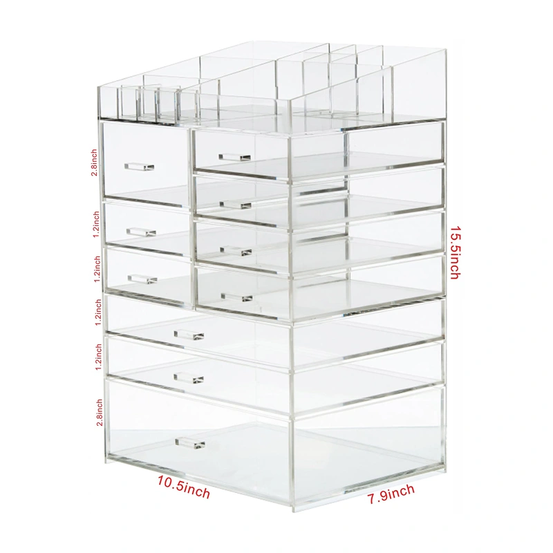 10個の引き出しが付いた特大化粧品収納アクリルオーガナイザー 