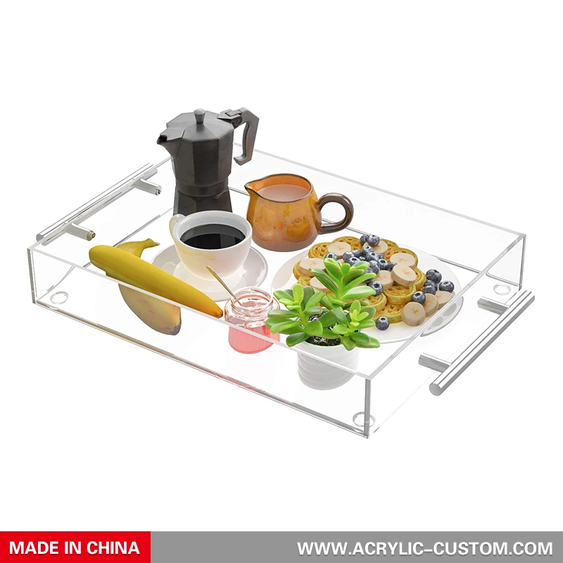 Clear Serving Trays Acrylic Decorative Trays with Handles