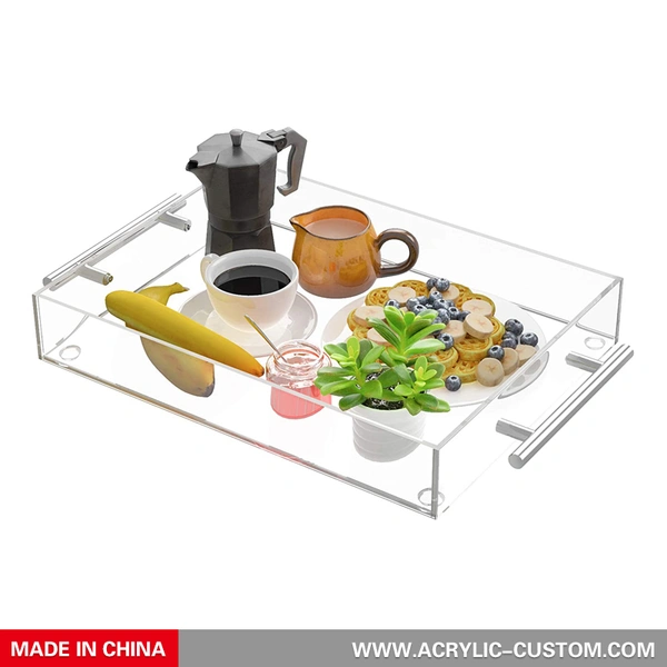 Clear Serving Trays Acrylic Decorative Trays with Handles