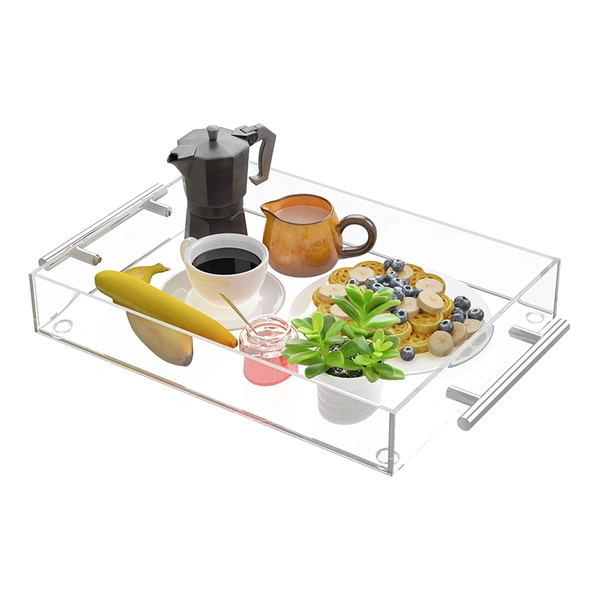 Clear Serving Trays Acrylic Decorative Trays with Handles