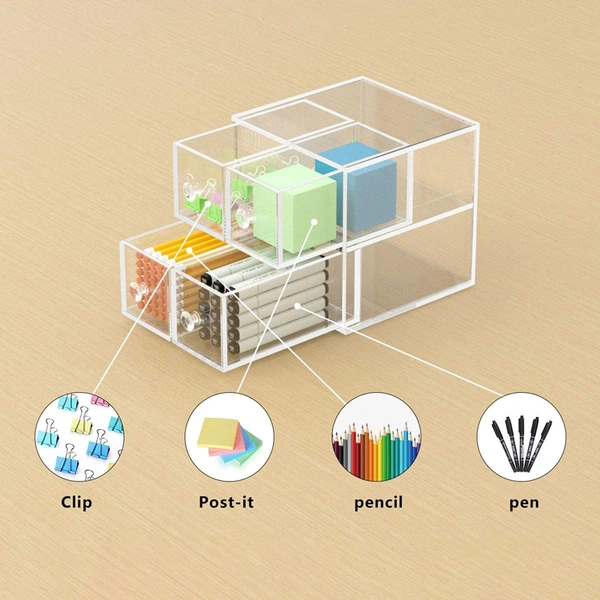 Cajas de almacenamiento de acrílico transparente organizador de cajones de escritorio para papelería