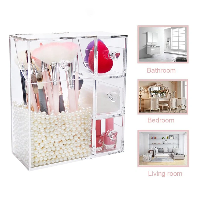 3つの引出しが付いている卸売大きい化粧品オーガナイザー化粧ブラシホルダー 