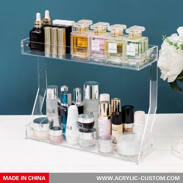 estante de almacenamiento de cosméticos de acrílico, organizador de maquillaje de acrílico transparente al por mayor