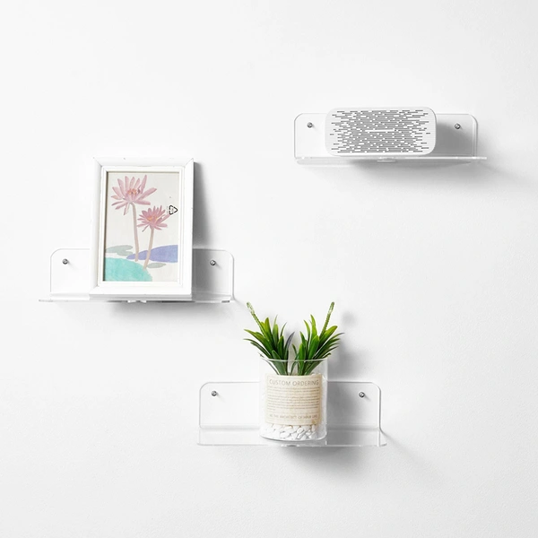 estante de acrílico transparente de la pared de los estantes flotantes de acrílico para el dormitorio / la oficina
