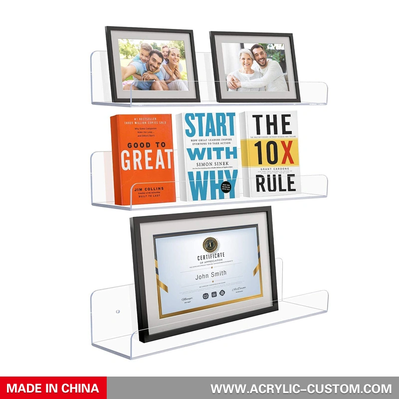 書籍用工場価格アクリル壁フローティングシェルフラックオーガナイザー 