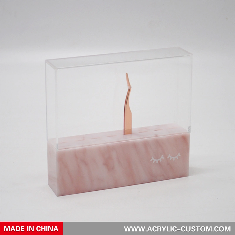 ふたピンセットオーガナイザーが付いているピンクの大理石のピンセットホルダー 