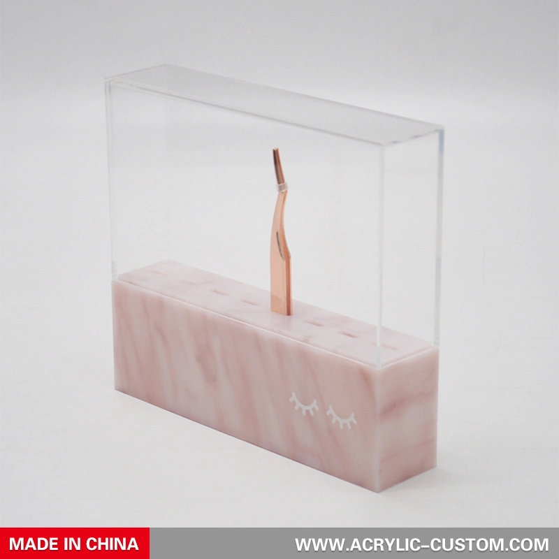 ふたピンセットオーガナイザーが付いているピンクの大理石のピンセットホルダー 