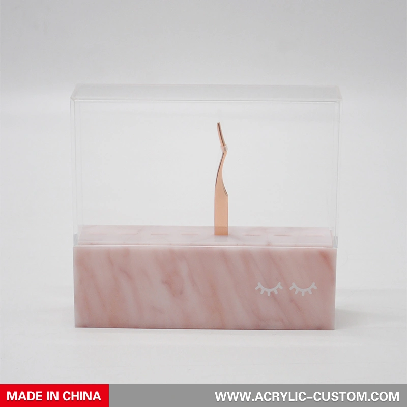 ふたピンセットオーガナイザーが付いているピンクの大理石のピンセットホルダー 