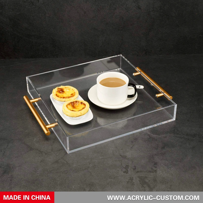 Clear Acrylic Tray and Lucite Tray Organizer with Metal Handles