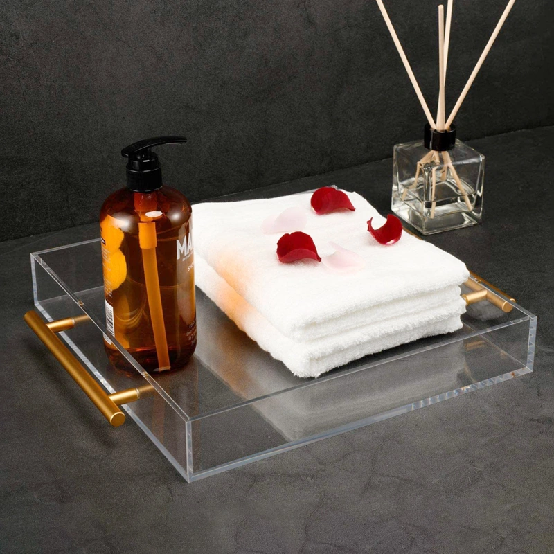 Clear Acrylic Tray and Lucite Tray Organizer with Metal Handles
