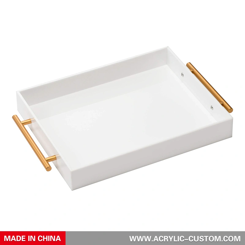 White Breakfast Trays Acrylic Food Trays with Metal Handle