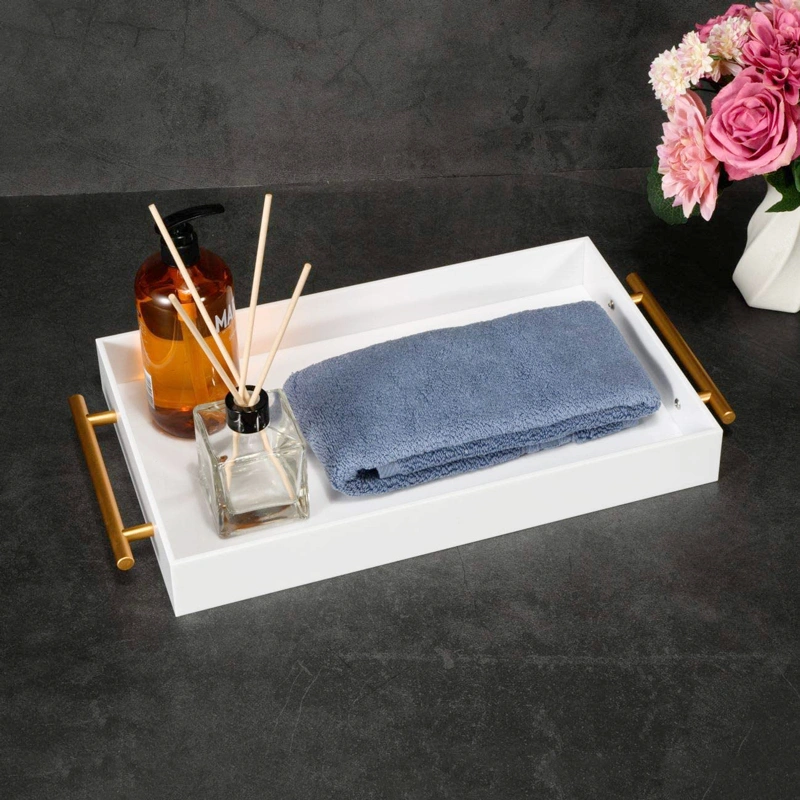 White Breakfast Trays Acrylic Food Trays with Metal Handle