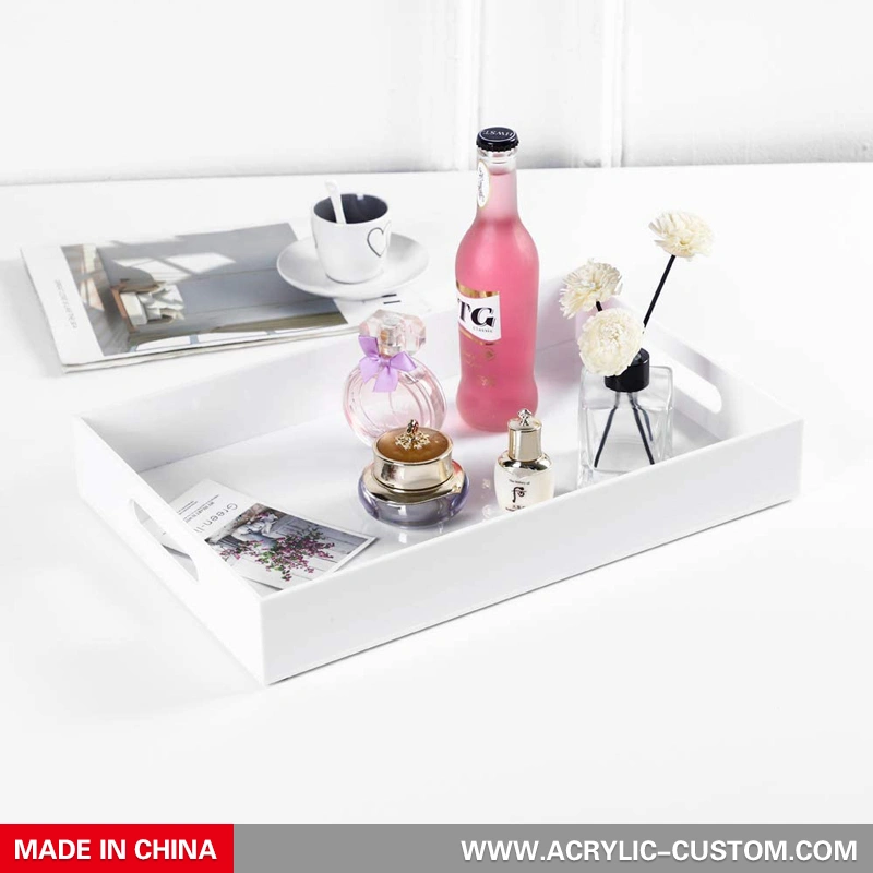 Cheap Acrylic Tray, Wholesale Large White Serving Tray with Handles