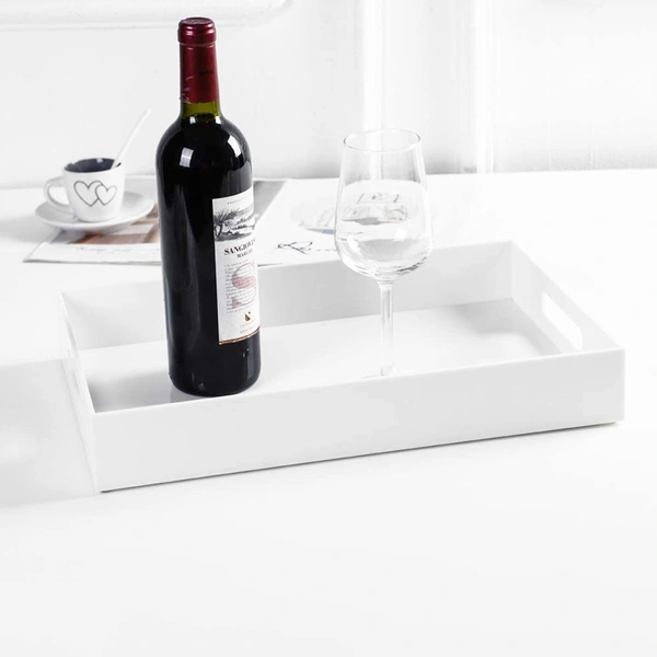 Cheap Acrylic Tray, Wholesale Large White Serving Tray with Handles