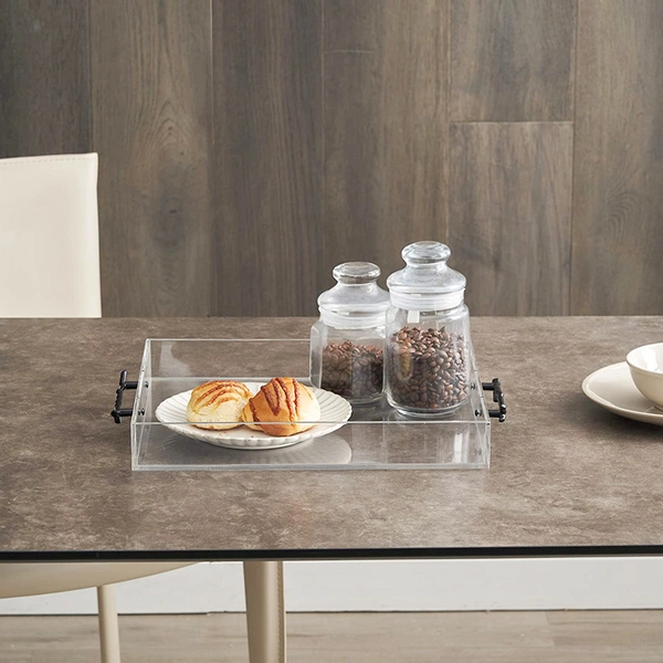 Cheap Acrylic Serving Tray Clear Lucite Tray Organizer with Handles